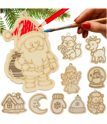 Bombki choinkowe, drewniane, zawieszki do malowania DIY 24szt + sznurki, Ruhhy 26471 18604