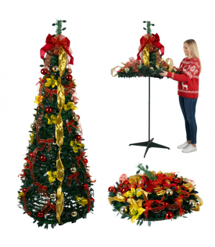 Choinka sztuczna składana, udekorowana, drzewko ze stojakiem XXL, 180cm, z ozdobami, Ruhhy 26757 18612