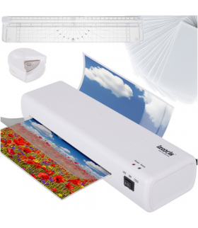 Laminator A4, 4w1, 500W, na gorąco i na zimno, trymer i zaokrąglacz rogów + 60 foli na start Izoxis 25417 18638