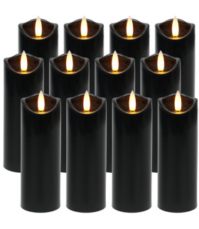 Świece LED, czarna świeczka, wkład do znicza, zestaw 12szt. efekt migającego płomienia, ciepła biel, 15cm Ruhhy 26382 18605