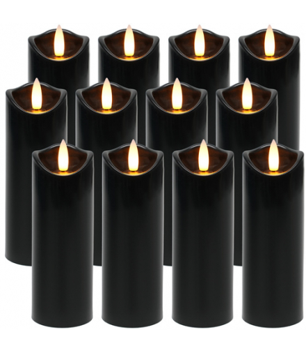 Świece LED, czarna świeczka, wkład do znicza, zestaw 12szt. efekt migającego płomienia, ciepła biel, 15cm Ruhhy 26382 18605
