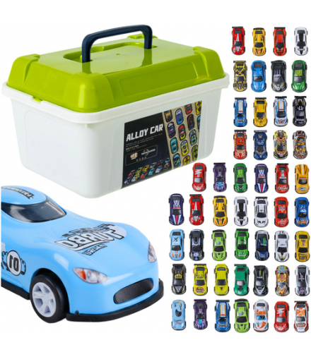Samochodziki z napędem w walizce 50szt. autka, duży zestaw resoraków, Iso Trade 26603 18643