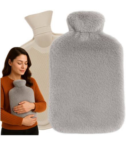 Termofor, gumowy ogrzewacz w pokrowcu, duży 3,5L, pluszowy, do 8 godzin ciepła, Ruhhy 26384 18575