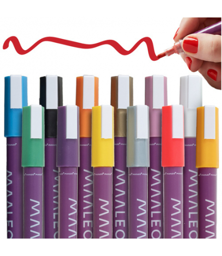 Markery akrylowe z farbą, 12 kolorów, flamastry wodoodporne, mazaki dekoracyjne, zestaw 12szt. markerów dekoracyjnych Maaleo 25743 18653