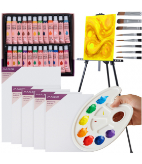 Zestaw malarski XXL, artystyczny, komplet do malowania i rysowania dla początkujących, sztaluga aluminiowa, farby akrylowe, płótna, pędzle i paleta 41szt. Maaleo 26800 18665