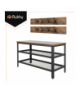 Szafka, regał na buty z wieszakami wiszącymi, 73cm, ławka z siedziskiem, 2 półki + brązowy blat, loft industrial, do przedpokoju i garderoby, Ruhhy 27037 18662