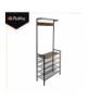 Regał stojący z wieszakiem 189cm, metalowa rama loft, 4 półki na buty i kosze + górna półka, 5 podwójnych haczyków, stabilny organizer do przedpokoju, Ruhhy 27035 18666