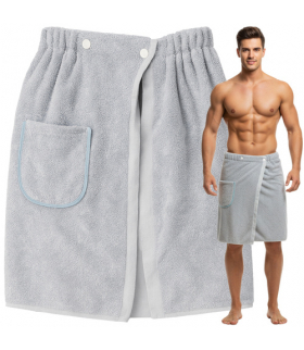 Ręcznik do sauny, kilt męski z kieszonką i gumką, szybkoschnący, idealny do sauny, bani i SPA, szary, Ruhhy 26903 18592
