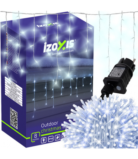 Lampki choinkowe 300 LED, sople zimne białe, 15m, IP44, 8 trybów, przenieś swój dom w magiczny nastrój świąt, Izoxis flash 26711 18680