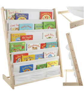 Regał na książki dla dzieci, regał na książeczki, bajki, czytanki, 6 półek, drewno + materiał, 79×62.5×30cm, Kruzzel 25809 18704
