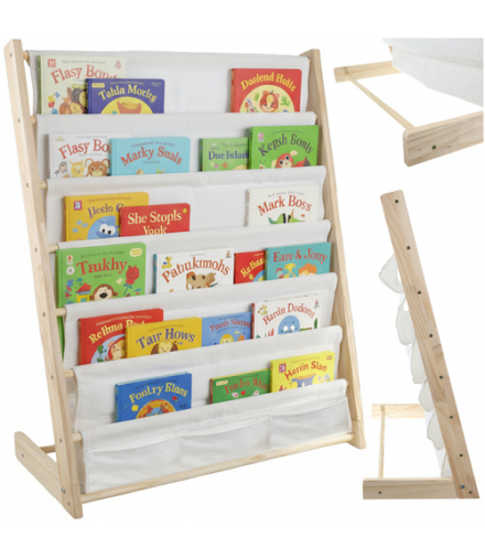 Regał na książki dla dzieci, regał na książeczki, bajki, czytanki, 6 półek, drewno + materiał, 79×62.5×30cm, Kruzzel 25809 18704