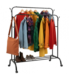 Wieszak na ubrania na kółkach, podwójny z półką i haczykami, Ruhhy 27084 18706