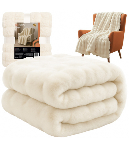 Biały Koc 160×100cm, miękki, trwały, bez mechacenia i kłopotów z praniem, Ruhhy 26493 18705