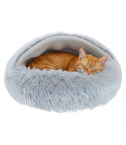 Legowisko dla kota i małego psa 44x38x6cm, S, miękkie, pluszowe, antypoślizgowe, wygodne, z daszkiem, Purlov 26583 18703