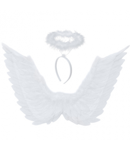 Skrzydła anioła białe na jasełka + aureola na głowę, strój aniołka, dodatek do kostiumu, 2 elementy, 70x45cm, Ruhhy 26481 18420