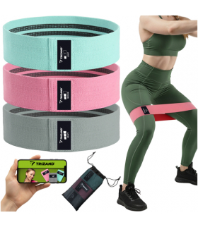 Gumy oporowe do ćwiczeń, 3szt. materiałowe, 8–31kg, z planem treningowym QR, Trizand 25876 18728