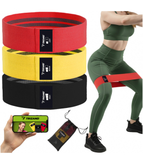 Gumy oporowe do ćwiczeń, 3szt. materiałowe, 8–31kg, z planem treningowym QR, Trizand 25878 18729