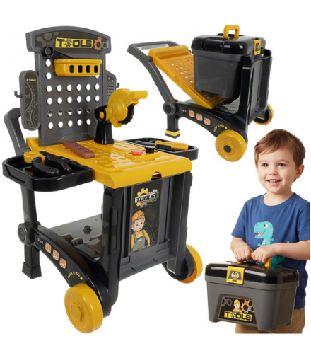 Warsztat zabawkowy 3w1 dla dzieci, walizka, wózek, taczka, zestaw majsterkowicza 59 elementy, Iso Trade 26631 18736