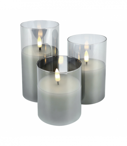 Świeca dekoracyjna LED, zestaw 3szt. TRIO LED 3x0,2W ciepła barwa 2700K WW szary/biały Struhm 04889
