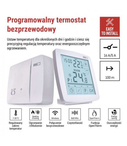Termostat bezprzewodowy, pokojowy, programowalny z OpenTherm, P56A11 EMOS P56A11