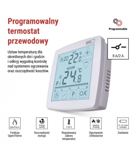 Programowalny termostat pokojowy, przewodowy z OpenTherm, P56A02 EMOS P56A02