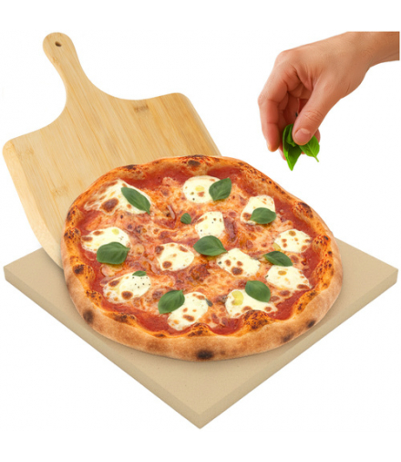 Kamień do pizzy Ruhhy 38×36cm z łopatką bambusową 2w1, kordieryt, Ruhhy 26916 18740