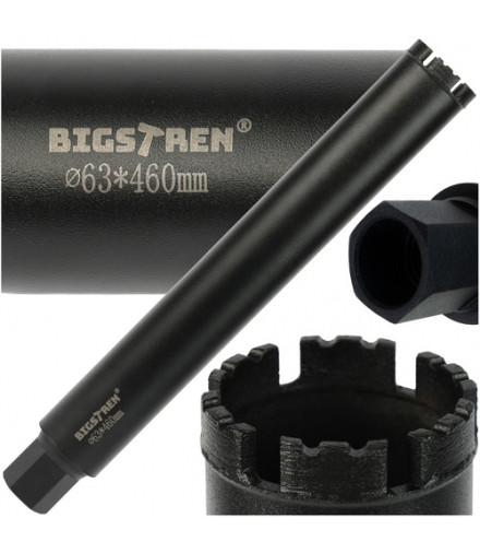 Wiertło koronowe diamentowe otwornica 63×450mm, 1.1/4 UNC do betonu, gresu, kamienia, Bigstren 27082 18742