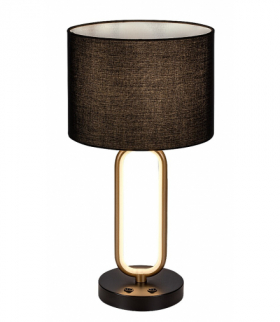 Lampa stołowa Domiro 1xLED 8W + 1xE27 3000K, czarno-złota, klosz tekstylny, czarny, Rabalux 74044
