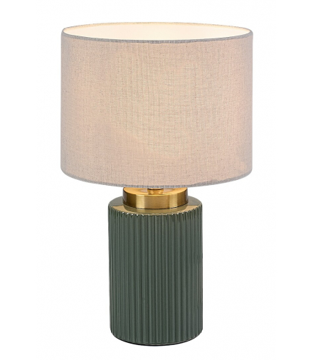 Lampa stołowa Glovy 1xE14, zielona ceramika, klosz testylny, biały, Rabalux 74046