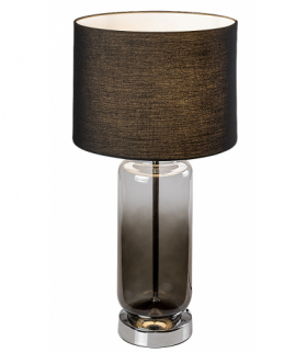 Lampa stołowa Rien 1xE27, metal+szkło dymione, klosz tekstylny, popielaty, Rabalux 74049