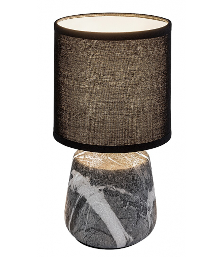 Lampa stołowa Nalisa 1xE14, ceramika w kolorze marmuru, klosz tekstylny czarny, Rabalux 74066