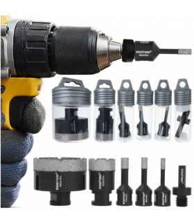 Zestaw Otwornic Diamentowych M14 6–68 mm + adapter, 6-elementowy komplet, otwornice do gresu i ceramiki Bigstren 27079 18748