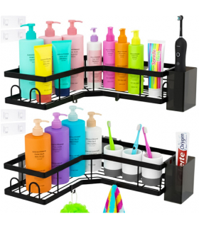 Półka łazienkowa na kosmetyki, pod prysznic, narożna, wisząca, 2 elementy, czarna, Loft, bez wiercenia, Ruhhy 27092 18749