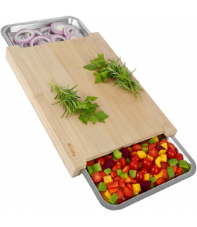 Deska do krojenia, bambusowa z 2 wysuwanymi pojemnikami, duża powierzchnia, bambus + stal nierdzewna Ruhhy 25707 18752