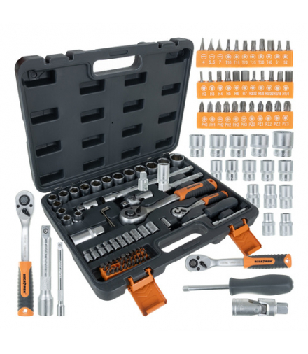 Profesjonalny zestaw narzędzi w walizce 72 elementy, Klucze, nasadki, bity, kompletny zestaw do domu, warsztatu i samochodu, Bigstren 26846 18759