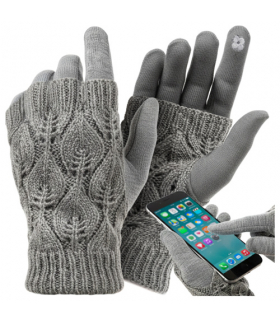 Szare rękawiczki dotykowe, ciepło, wygoda i obsługa telefonu w mroźne dni, Trizand 26073 18764