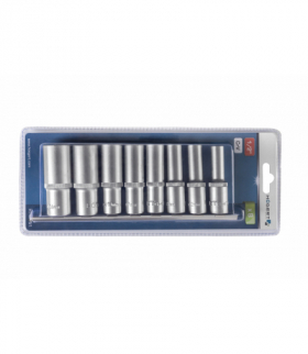 Zestaw kluczy nasadowych 12-kątnych długich 1/2 8szt Hogert HT4R051 CrV 10-24mm 77mm długość satynowe