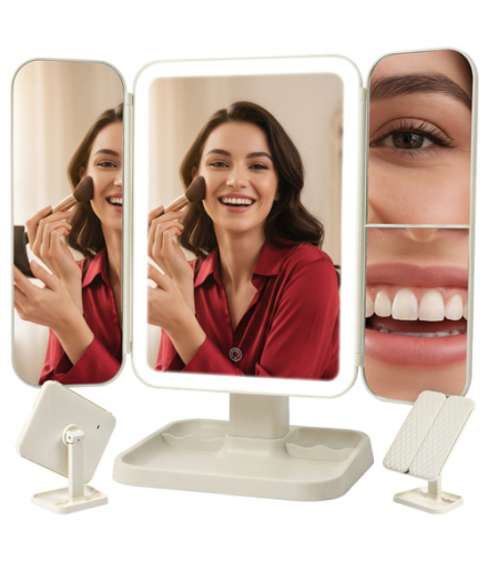 Lusterko do makijażu, podświetlane LED, rozkładane, kosmetyczne, Hollywood, powiększające, 4W1, do pielęgnacji i stylizacji, Soulima 26952 18769