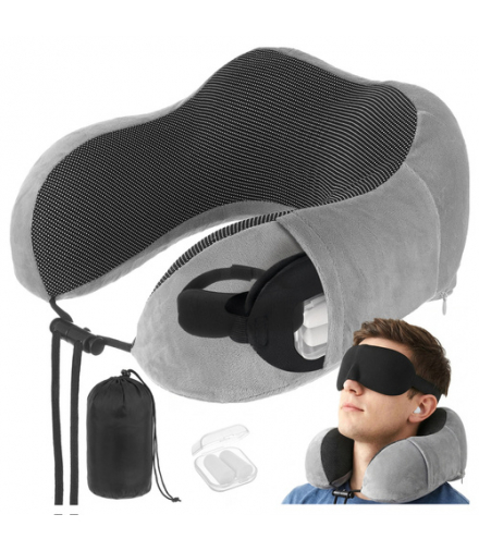 Poduszka podróżna rogal na szyję w zestawie z opaską do spania i stoperami do uszu, 3D, turystyczny zagłówek do samolotu, auta Xtrobb 26087 18774