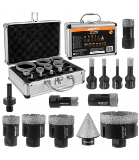 Zestaw profesjonalnych otwornic diamentowych, 13szt. do twardych i bardzo twardych materiałów, do płytek, gresu, kamienia, M14, koronki 6-68mm, Bigstren 27012 18775