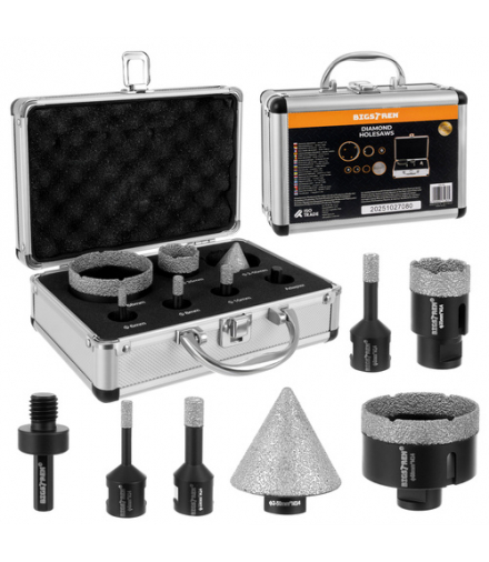Zestaw profesjonalnych otwornic diamentowych, 7szt. do twardych i bardzo twardych materiałów, do płytek, gresu, kamienia, M14, koronki 6-68mm, Bigstren 27080 18776