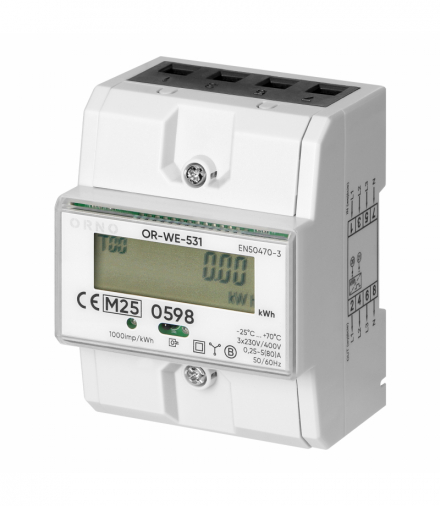 3-fazowy licznik energii elektrycznej, 80A, MID, 4,3 moduły, DIN TH-35mm Orno OR-WE-531