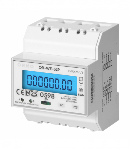3-fazowy licznik energii elektrycznej, 100A, port RS-485, MID, 4 moduły, DIN TH-35mm, PV-Ready Orno OR-WE-529
