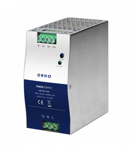 Zasilacz przemysłowy, na szynę DIN, 24VDC, 10A, 240W, w metalowej obudowie Orno OR-PSU-1676