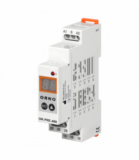 Cyfrowy przekaźnik czasowy 1 modułowy wielofunkcyjny, 0.1 s-99 dni, uniwersalne napięcie cewki 12-240 VAC, 16A, 20 trybów, Orno OR-PRE-469