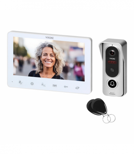 ANGU, zestaw wideodomofonowy jednorodzinny, 4-żyłowy, 7, przyciski dotykowe, RFID, biały Orno VDP-72/W