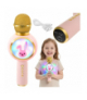 Mikrofon do karaoke dla dzieci, bezprzewodowy, z głośnikiem bluetooth, kolorowe podświetlanie RGB, 4 tryby modulacji, funkcją magicznego głosu, USB-C, królik, różowy, Izoxis 27048 18785