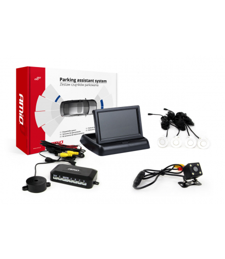 Zestaw czujników parkowania TFT02 4,3" z kamerą HD-315-LED 4 sensory białe AMiO 02683
