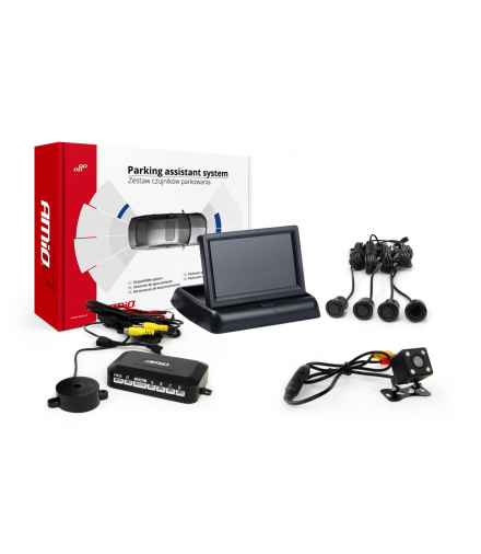 Zestaw czujników parkowania TFT02 4,3" z kamerą HD-315-LED 4 sensory czarne "GOLD" AMiO 02701