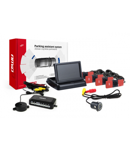 Zestaw czujników parkowania TFT02 4,3" z kamerą HD-308-LED 4 sensory czarne wewnętrzne AMiO 02708